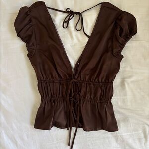 WAYF Jolie Smocked Tie Front Top